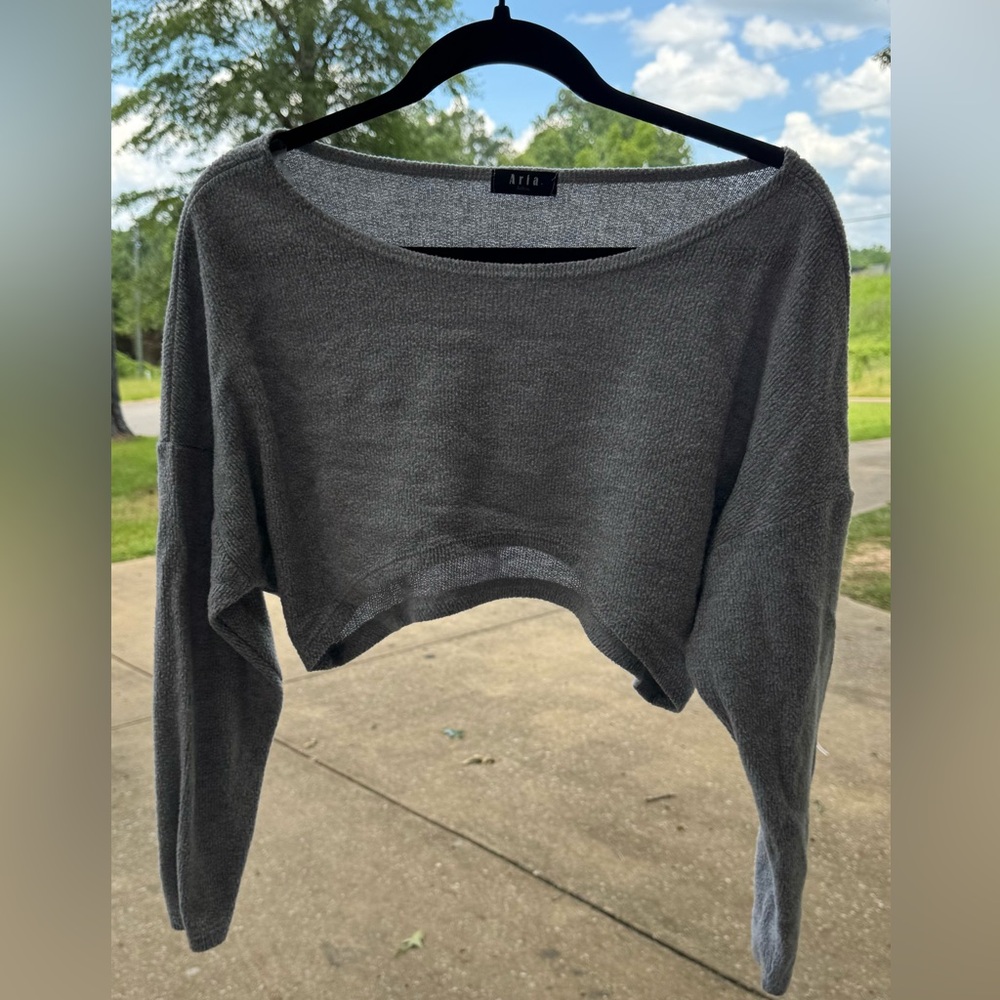 Aria Gray Crop Top Comfy Long Sleeve Women Medium